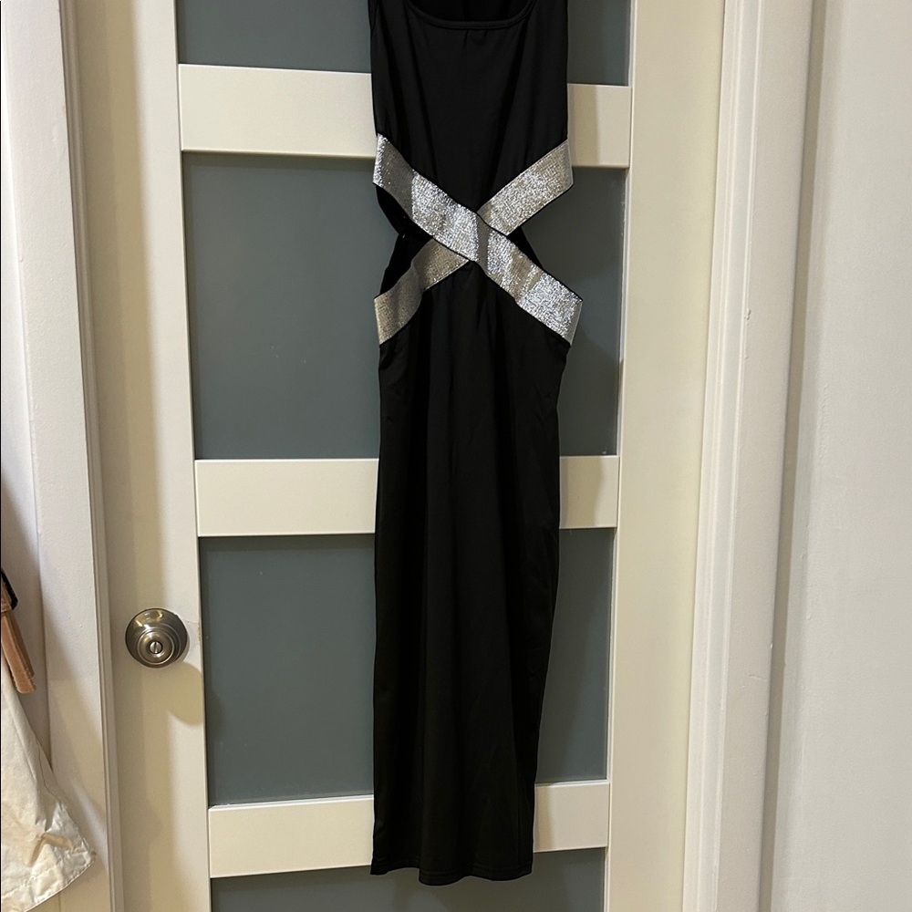 Black Evening Dress with Silver Sequin Detail
